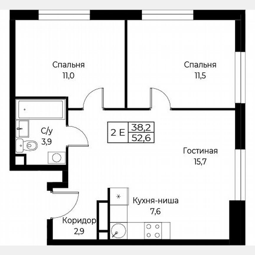 2-к. апартаменты, 52,6 м², 25/30 эт.
