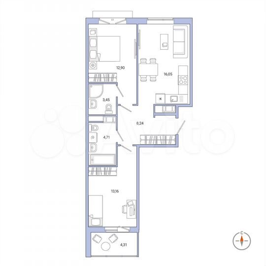 2-к. квартира, 60,7 м², 2/11 эт.