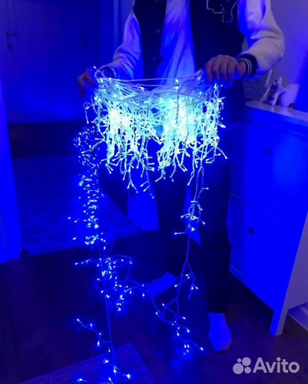 Гирлянда уличная бахрома 25 метров, синяя