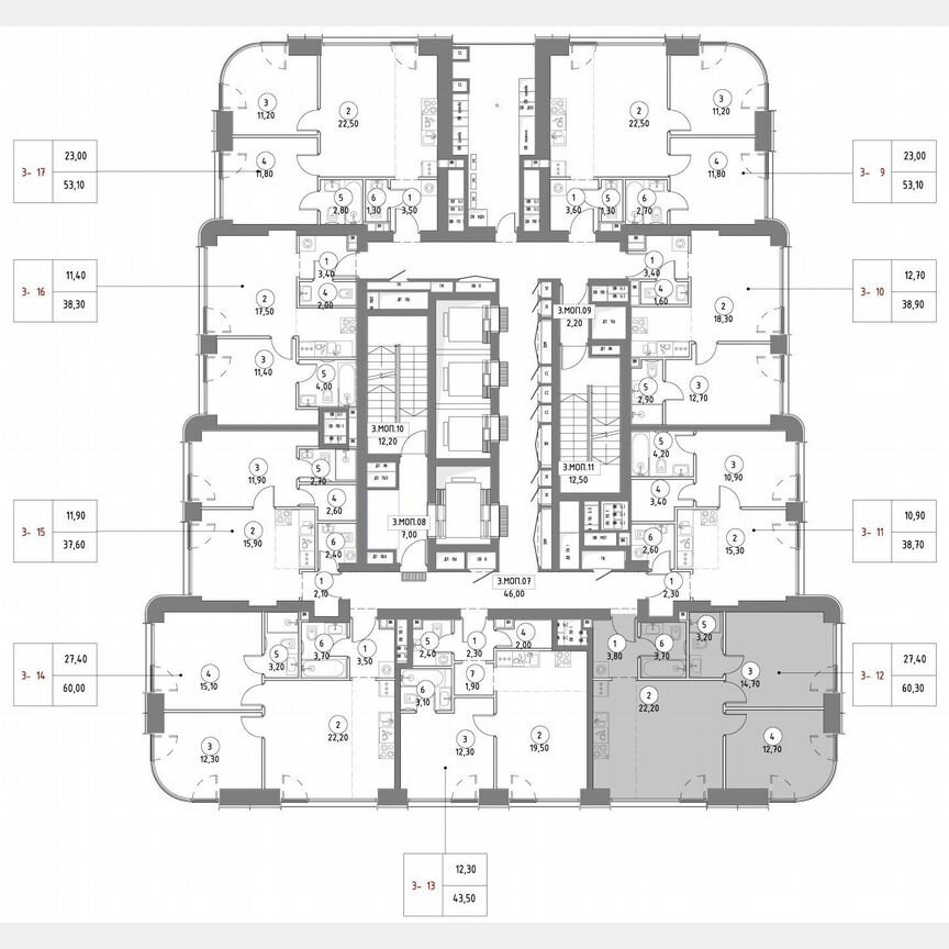 2-к. квартира, 59 м², 4/53 эт.