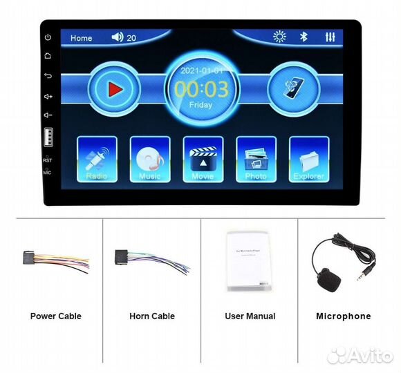 Магнитола 1 DIN. С Экраном 9 Дюймов. MirrorLink