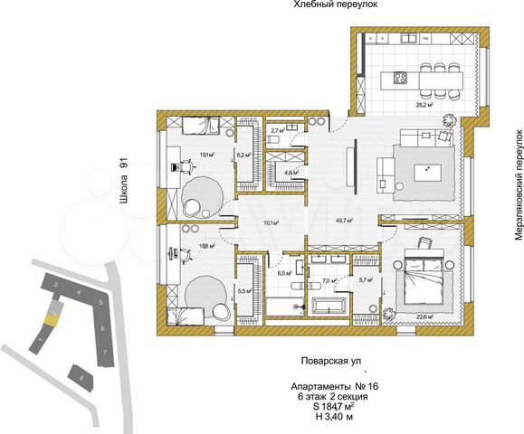 Своб. планировка, 184,7 м², 6/7 эт.