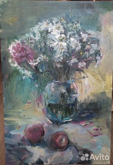 Картина маслом цветы ромашки. Натюрморт с натуры