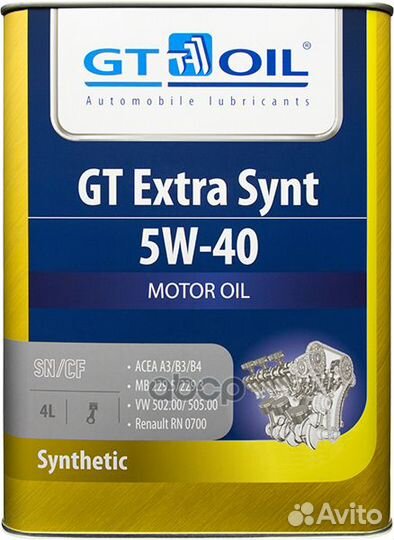 Масло моторное 5W40 GT OIL 4л синтетика GT Extra