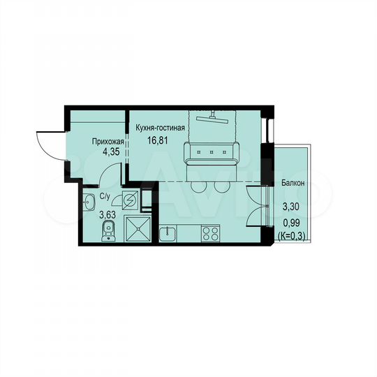 Квартира-студия, 25,8 м², 4/12 эт.