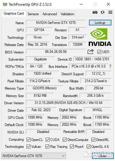 Видеокарта gigabyte nvidia GeForce GTX 1070 gaming