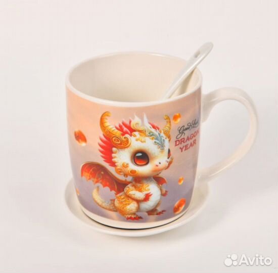 Подарочный набор кружка, ложка, блюдце Дракон