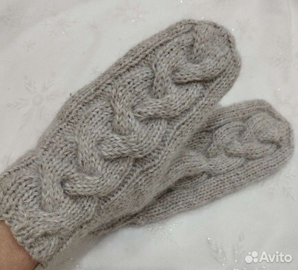Варежки вязаные женские в наличии, пух кролика