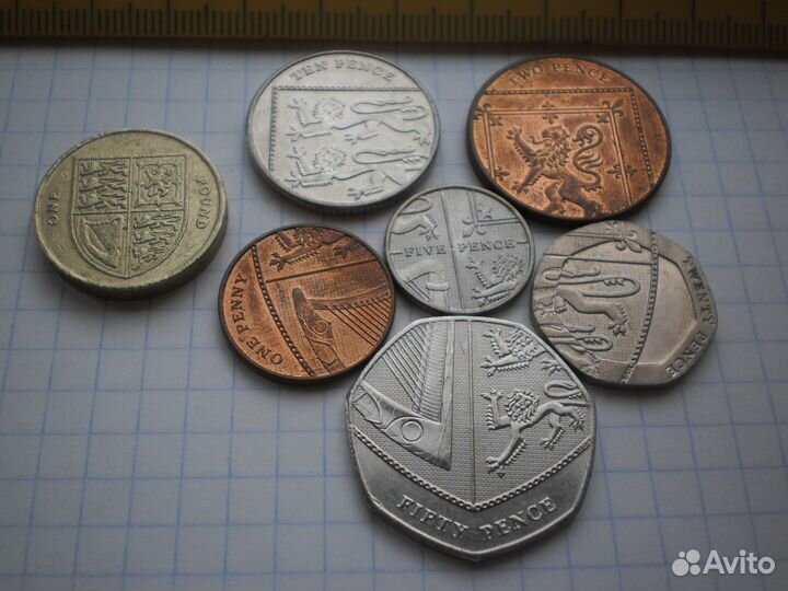 Набор монет 1 2 5 10 20 50 пенсов щит герб Англия