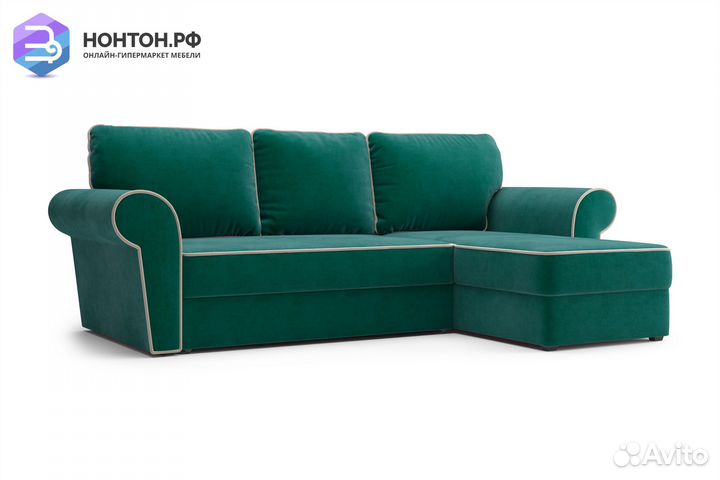 Диван угловой дельфин Прованс изумрудный