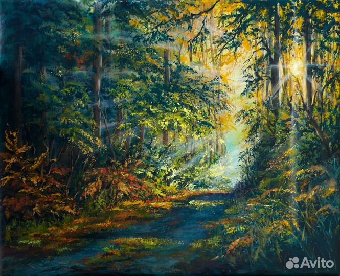 Картина акрилом 40х50см. Лесной пейзаж