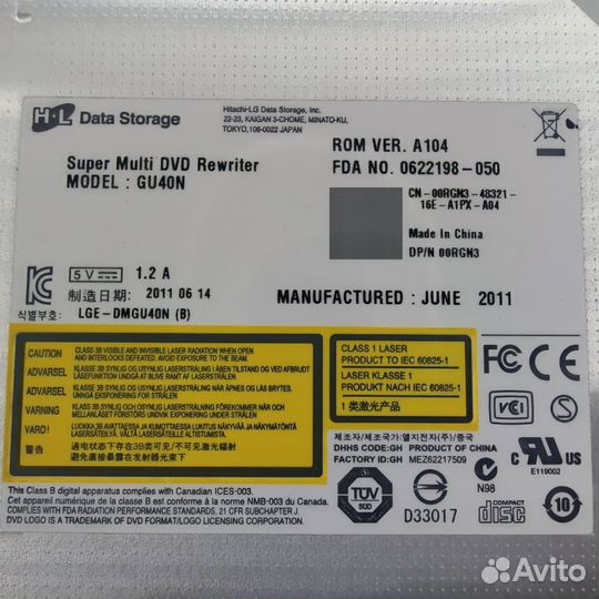 Привод DVD-RW gu40n, 00RGN3, Dell Latitude E6320