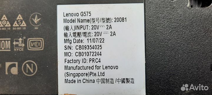 Ноутбук Lenovo g575 неисправен на детали в разборе