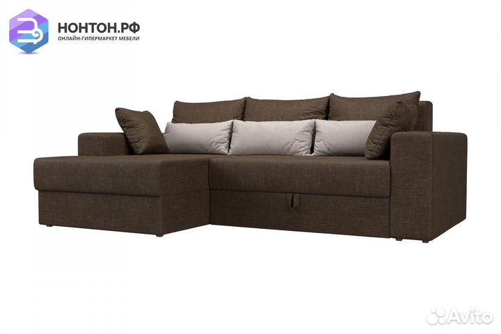 Диван еврокнижка Майами рогожка коричневая / бежев