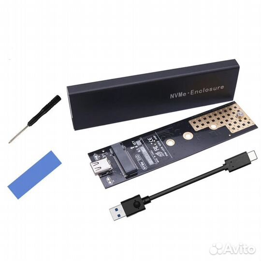 Корпус для SSD M.2 nvme/ SATA/ ngff, Type-C 3.1, 1