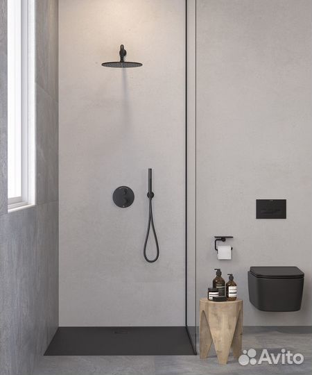 Душевая система с термостатом, черный матовый