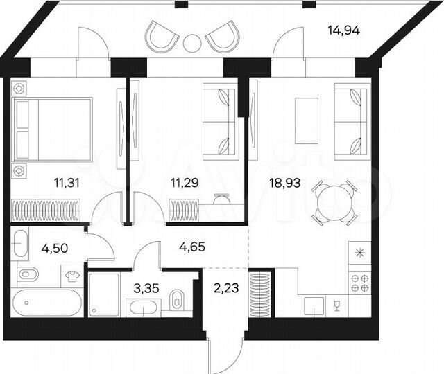 2-к. квартира, 63,7 м², 4/20 эт.