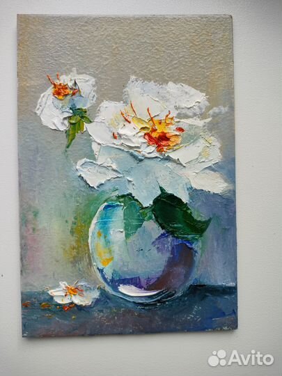 Картина маслом цветы. Размер 10х15