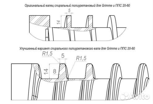 Вальцы спиральные усиленные для приемного бункера