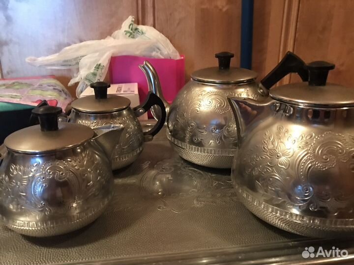 Набор посуды на подносе мельхиор