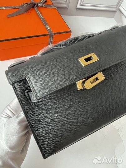 Сумка hermes kelly pochette в коже Epsom черная