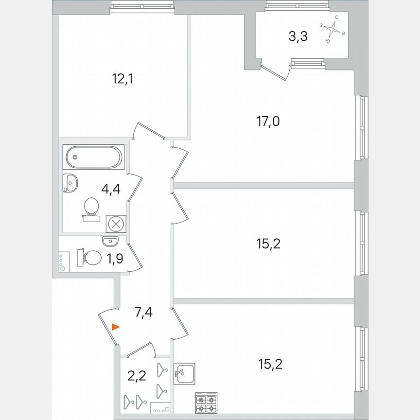 3-к. квартира, 77,1 м², 1/4 эт.
