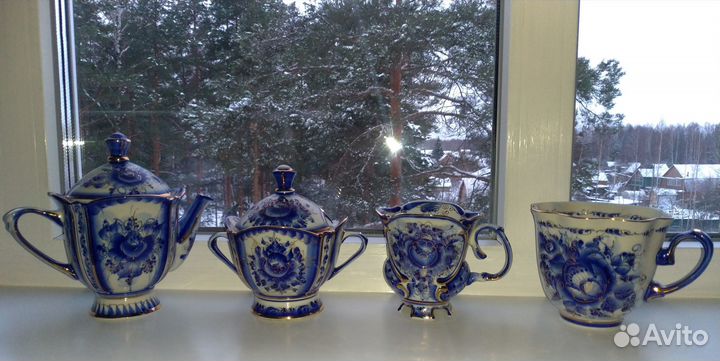 Чайный набор гжель с золотом