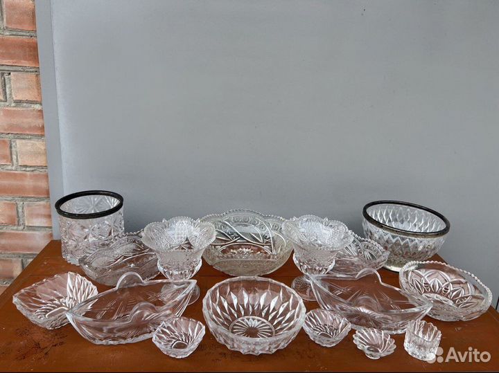 Набор хрусталь вазы,ладья,салатник,конфетница,рог