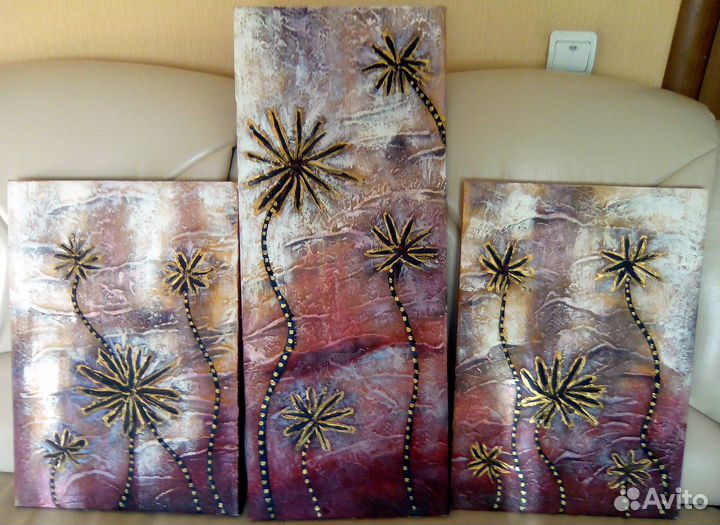 Пальмы - модульная картина полиптих, холст/акрил