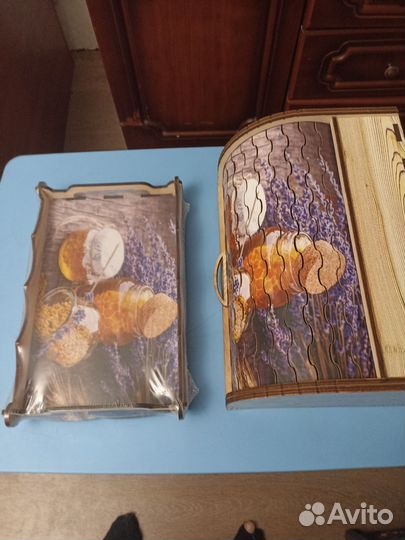 Хлебница деревянная с подносом