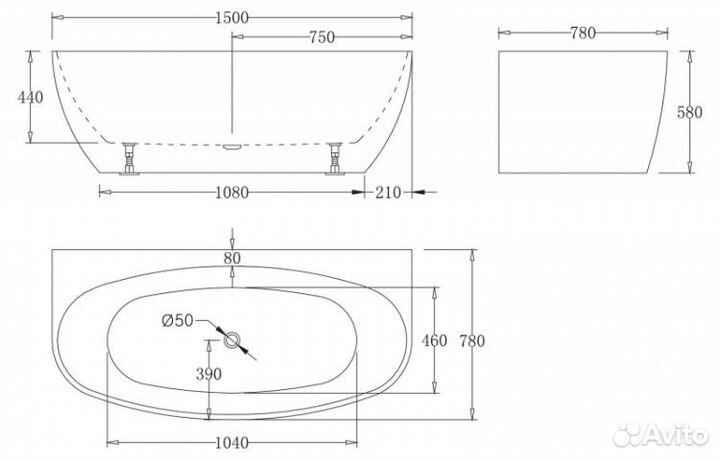 Ванна акриловая пристенная BelBagno BB83-1500-W0