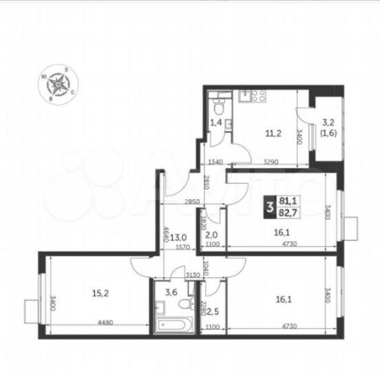 3-к. квартира, 83 м², 3/25 эт.