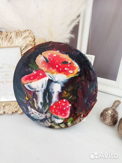 Картина мухоморы масло холст живопись