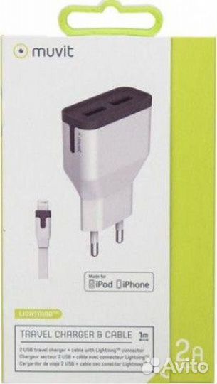 Muvit 2A, 2 USB порта + кабель Lightning MFi (1м)