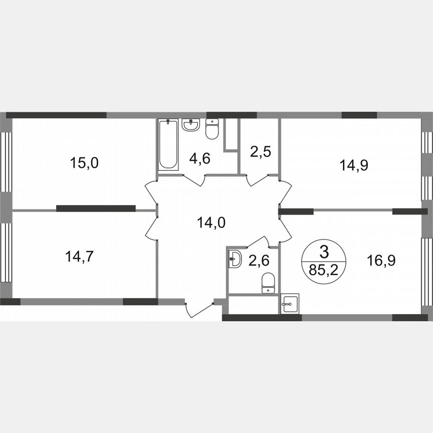 3-к. квартира, 85,2 м², 10/17 эт.