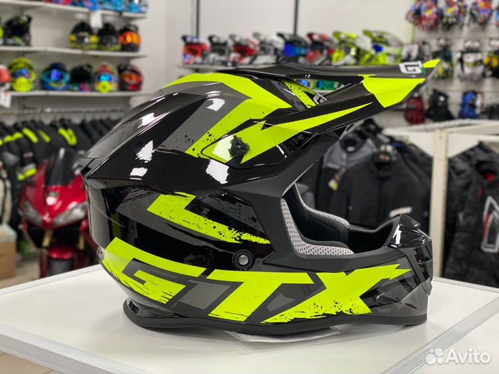 Шлем Кроссовый GTX Black/Fluo Yellow/Grey
