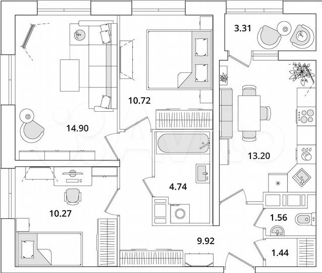 3-к. квартира, 68,4 м², 19/23 эт.