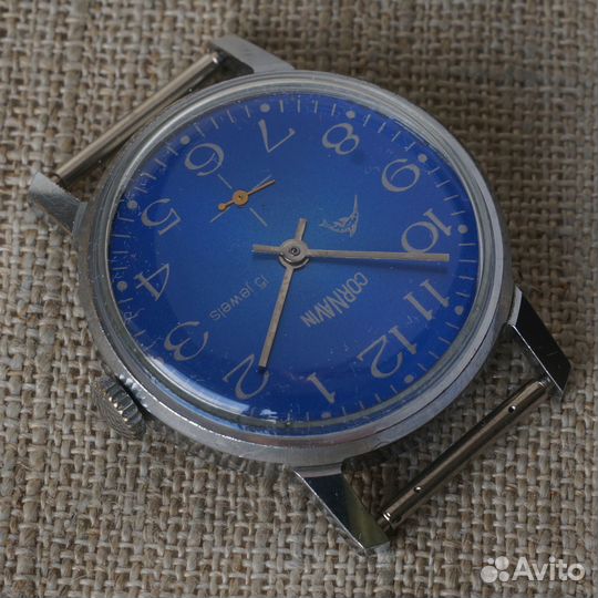Винтажные часы Корнавин СССР пчз синий циферблат v