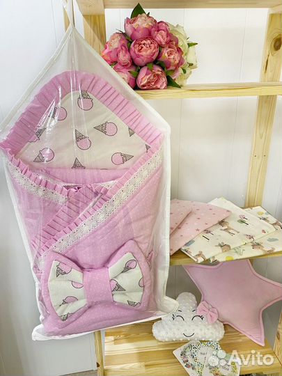 Конверт одеяло теплое на выписку для девочки