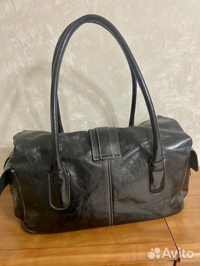 Сумка багет женская натуральная кожа черная