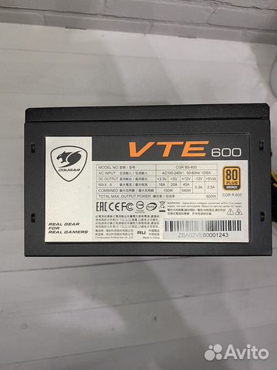 Блок питания Cougar 600w 80+bronze/пломба