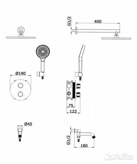 Душевая система с термостатом и тропическим душем Vieir V25003-3C черный
