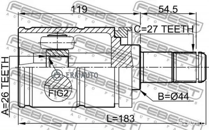 Febest 1911-E53LH Шрус внутренний левый 26x44x27