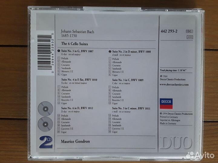 Бах, сюиты для виолончели соло, 2CD