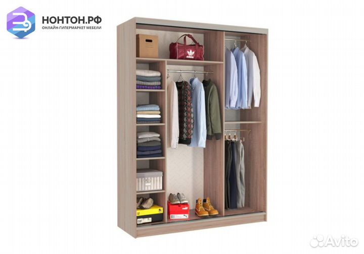 Шкаф-купе Бассо 1-600 волны 2 дуб млечный