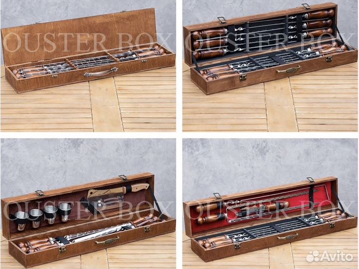 Наборы для пикника с шампурами в деревянных боксах