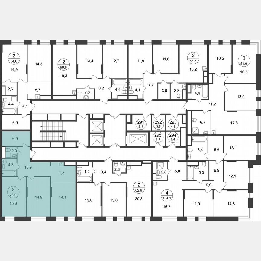 3-к. квартира, 76 м², 21/22 эт.