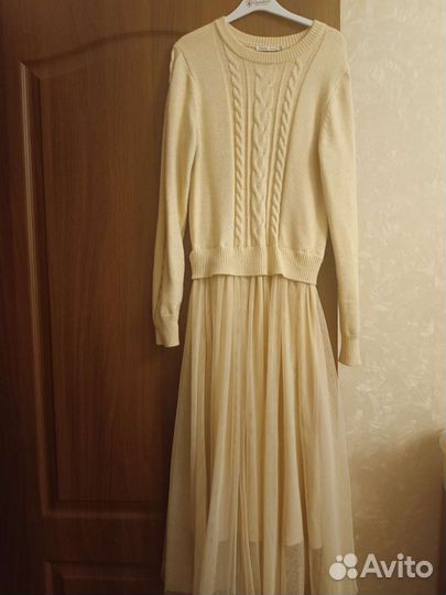 Платье Zarina персиковое с фатином