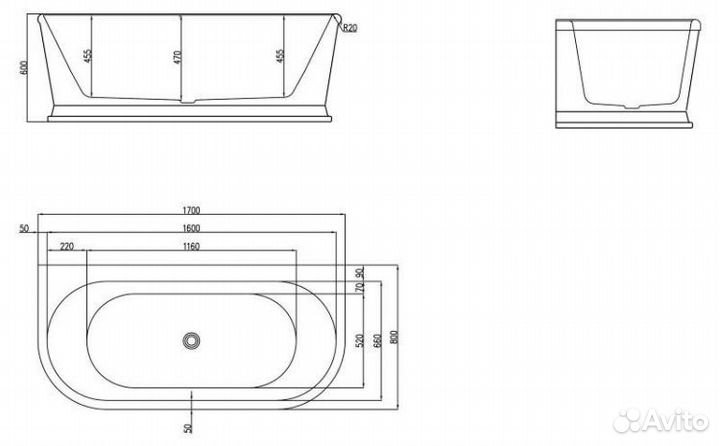 Ванна акриловая пристенная BelBagno BB408, размеры 170x80 см