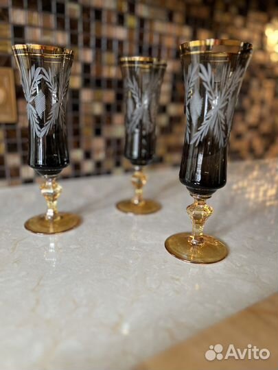 Фужеры СССР цветное стекло Гусь-Хрустальный 3 шт